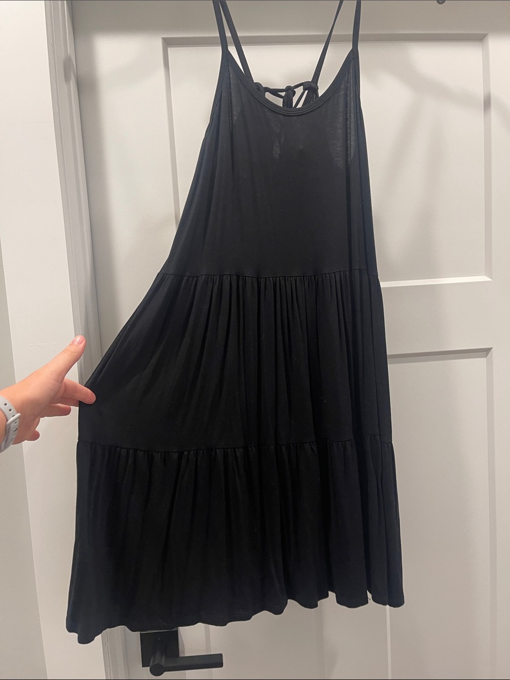 7th Ray Black Tiered Mini Dress with Slim Straps